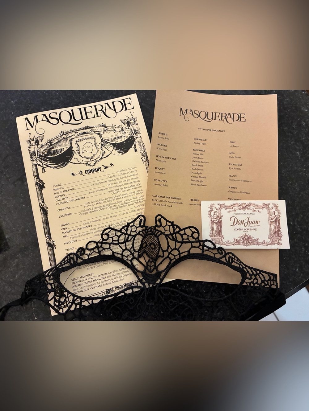 Masquerade NYC Phantom Of The Opera Playbill, Mask, Card Logan / Scatliffe ALW